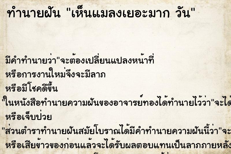 ทำนายฝันทำนายฝันเห็นแมลงเยอะมากวัน